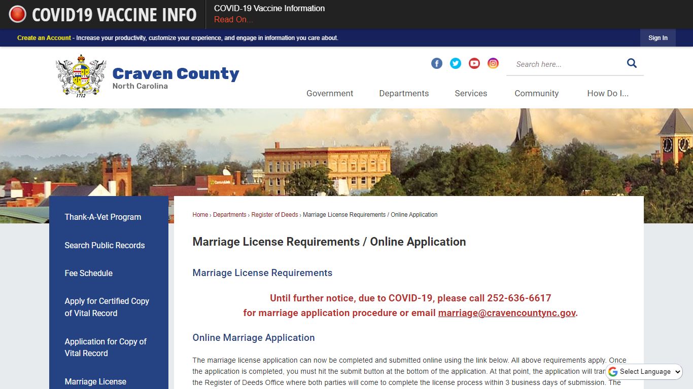 Marriage License Requirements / Online Application | Craven County