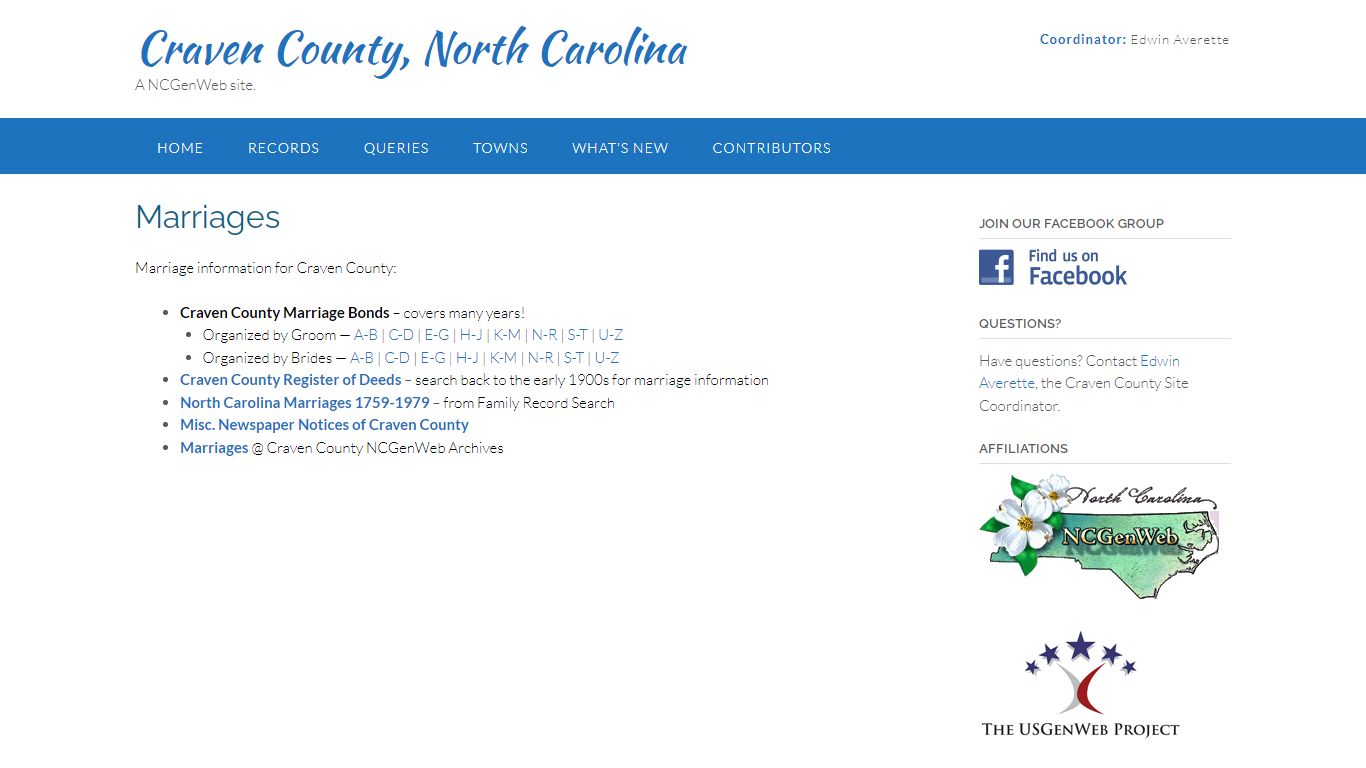 Marriages – Craven County, North Carolina - NCGenWeb
